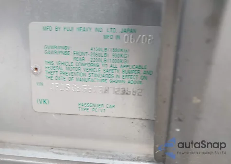 2003 Subaru Forester Xs z USA, uszkodzony, nr VIN JF1SG656X3H723662